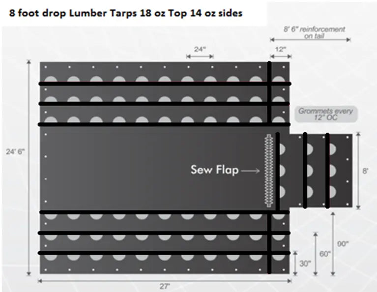 8' Drop Tarp, 24'6" x 27' With Flap Best Tarps